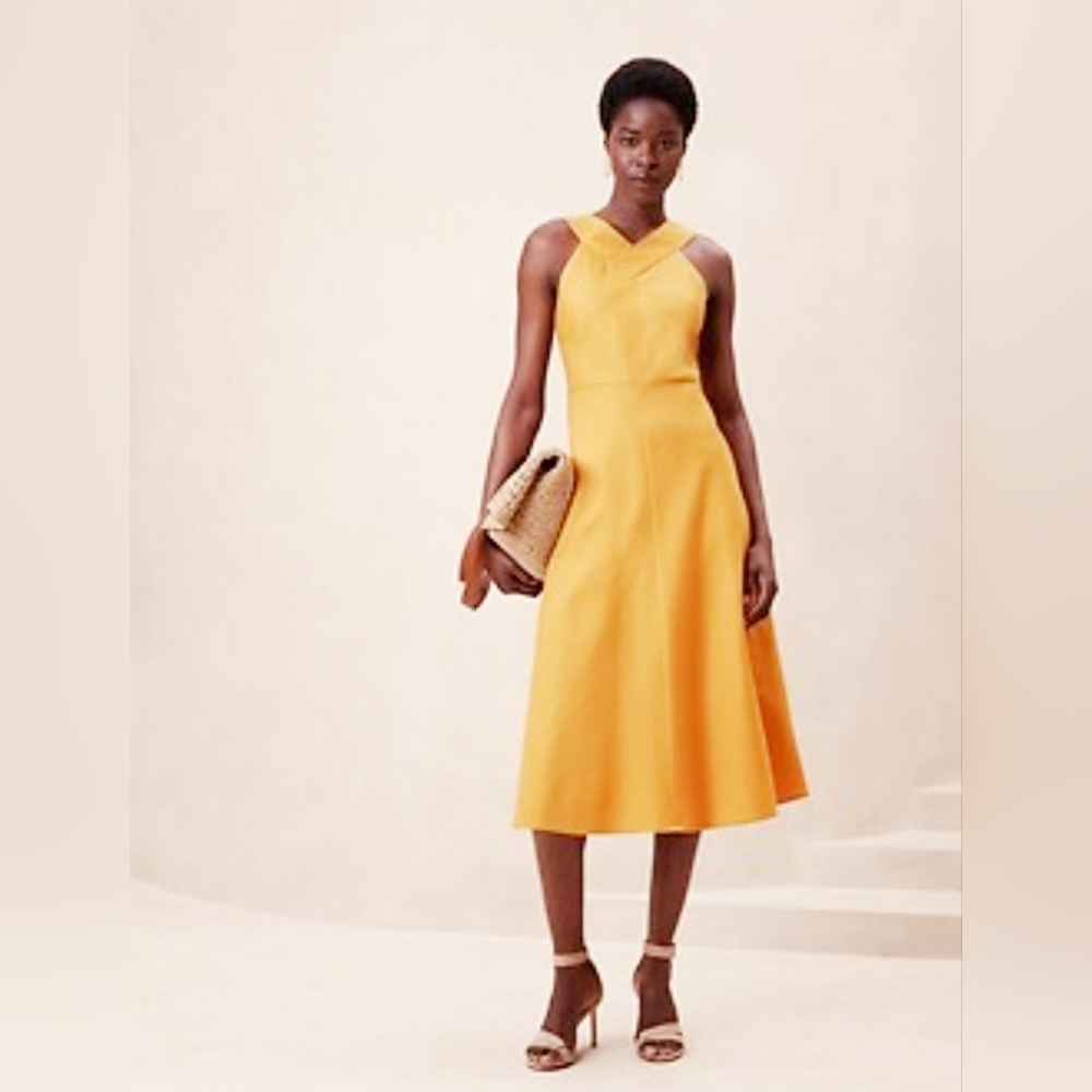 Banana Republic Yellow Halter A-Line Midi Dress Women's Size 18